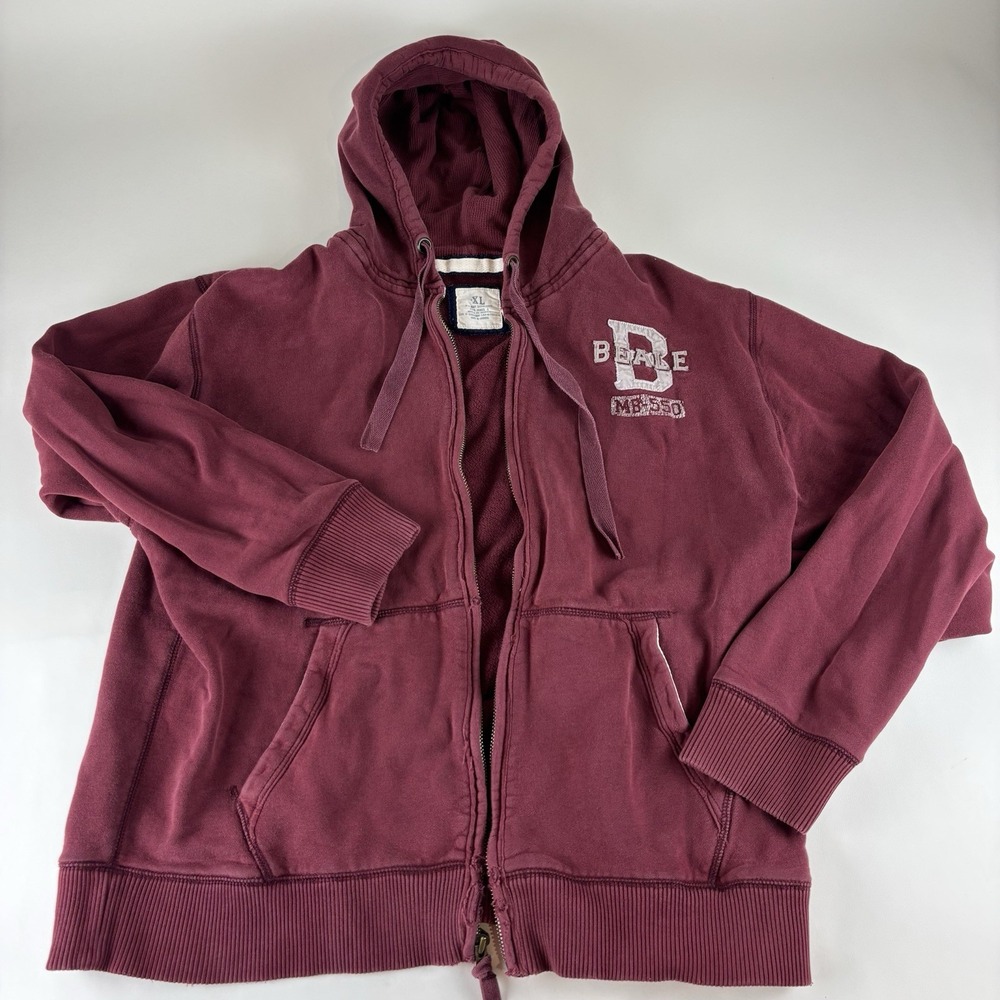 Old Navy Mens XL Maroon Basic Issue Distressed MB-550 Full Zip Hoodie VTG Heavy
